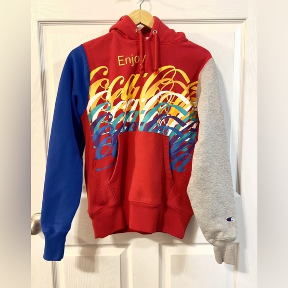 Champion Sweaters - Champion Coca Cola Reverse Weave Hoodie Pullover Small Colorful Red Blue Gray